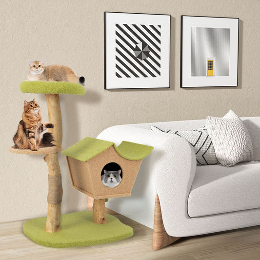 43 Inch Wooden Cat Tree with Padded Top Perch-Green - Tampa Home & Garden Store