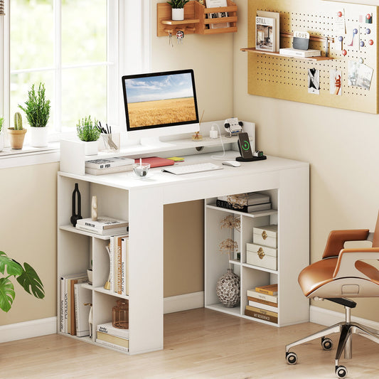 43 Inch Computer Desk with Power Outlets and 2 Bookcases-White - Tampa Home & Garden Store