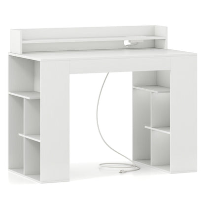 Escritorio para computadora de 43 pulgadas con tomas de corriente y 2 estanterías - Blanco