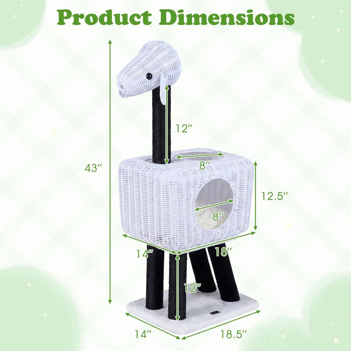 43 Inch Lamb Shaped Cat Tower with 2 Door Condo