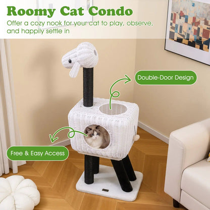 43 Inch Lamb Shaped Cat Tower with 2 Door Condo