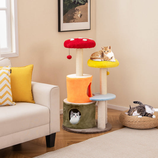 43 Inch Tall Cat Tree Cute with 2 Condos and Padded Platforms-Multicolor - Tampa Home & Garden Store