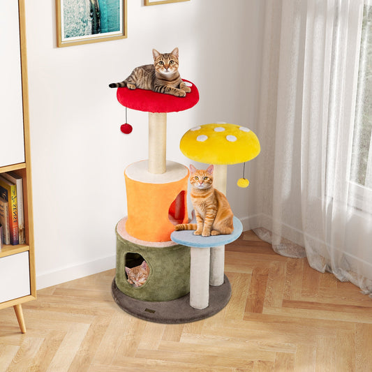 43 Inch Tall Cat Tree Cute with 2 Condos and Padded Platforms-Multicolor - Tampa Home & Garden Store
