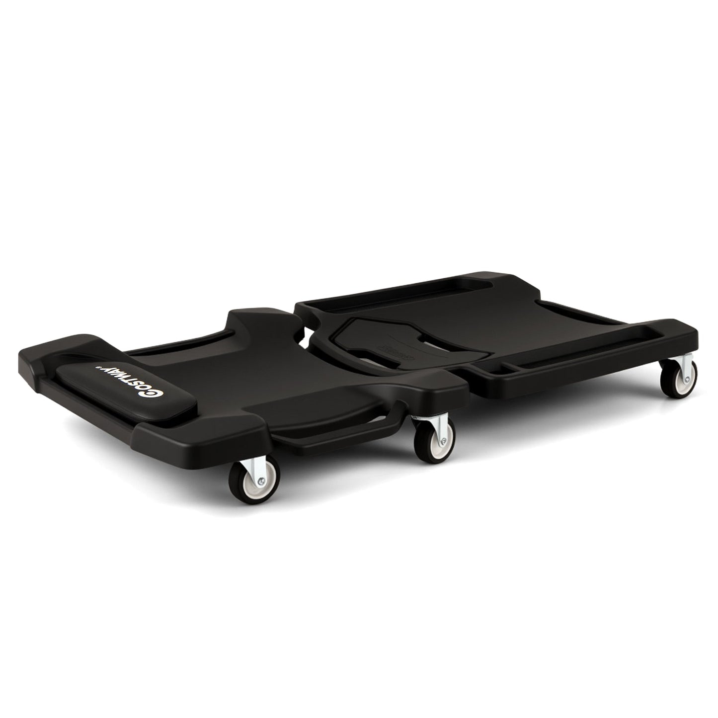 43 Inches Foldable Mechanic Creeper with Padded Headrest and Tool Trays-Black