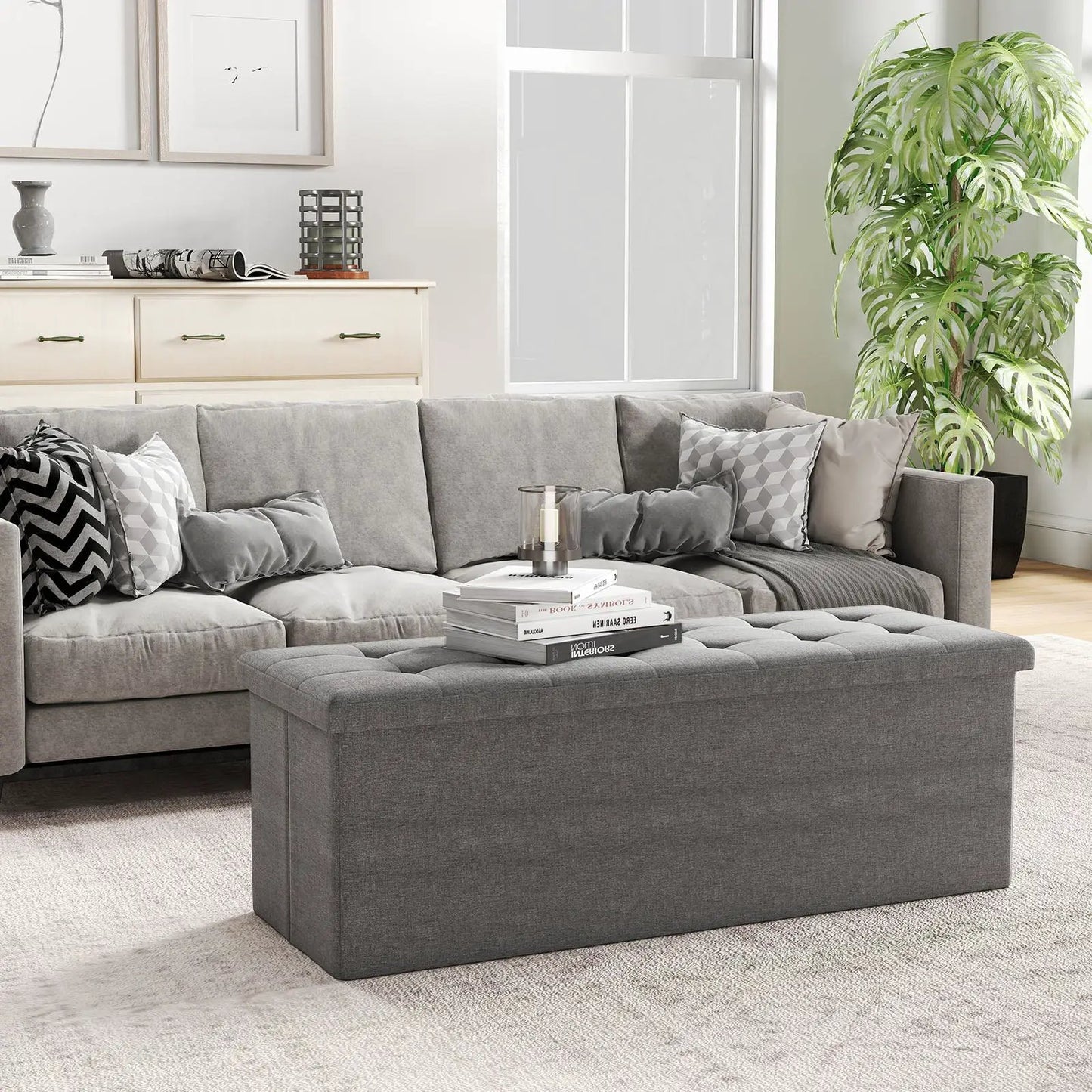 43 Inches Folding Storage Ottoman Bench Seat