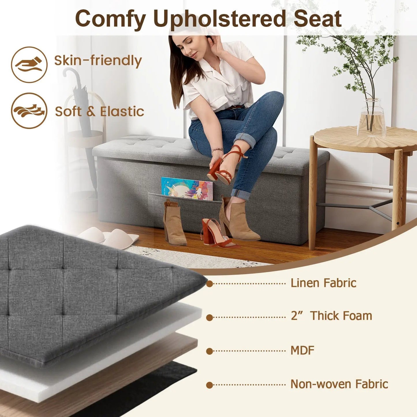 43 Inches Folding Storage Ottoman Bench Seat