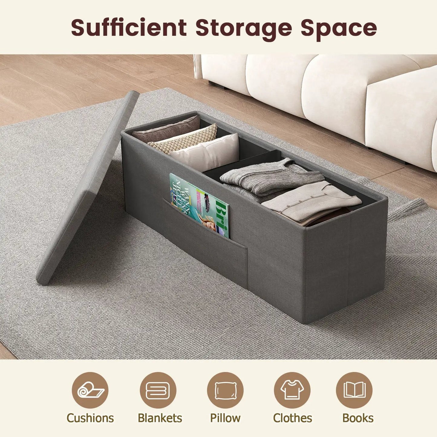 43 Inches Folding Storage Ottoman Bench Seat