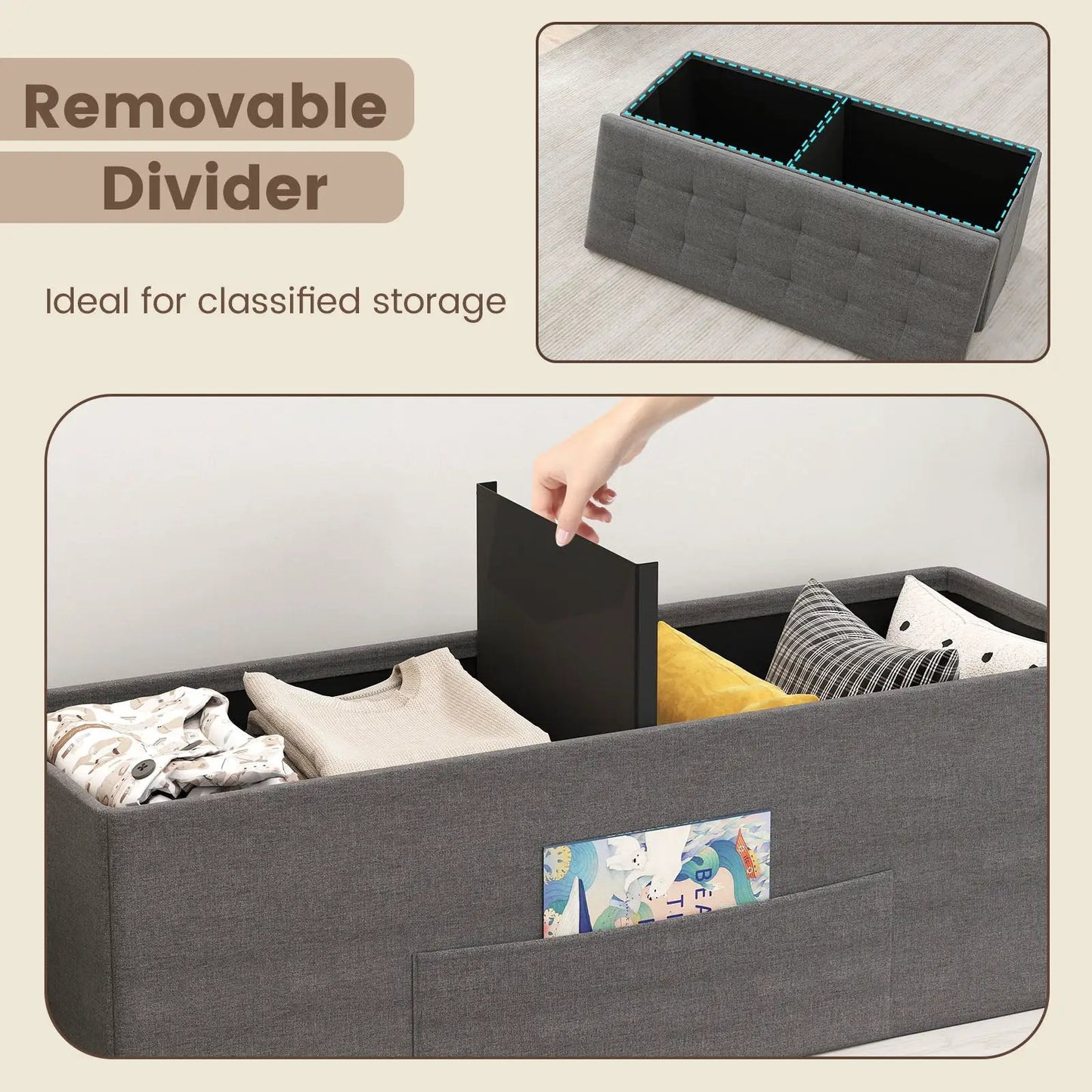43 Inches Folding Storage Ottoman Bench Seat
