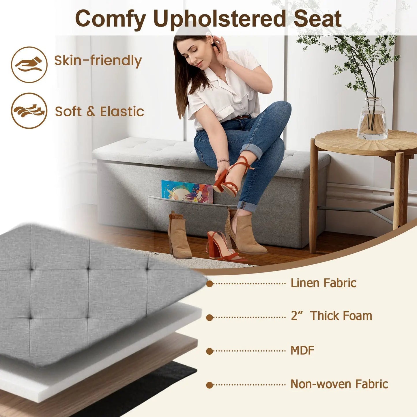 43 Inches Folding Storage Ottoman Bench Seat