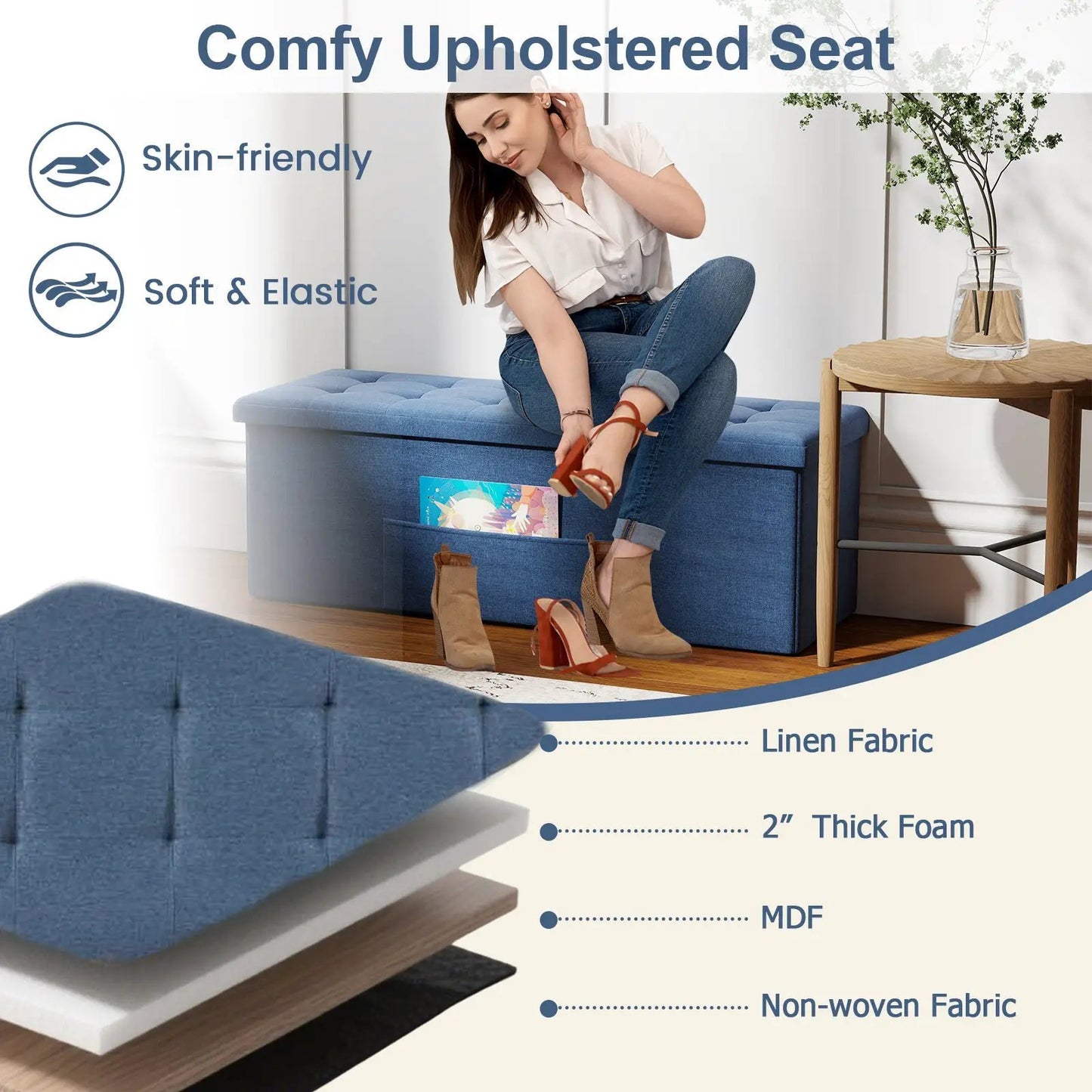 43 Inches Folding Storage Ottoman Bench Seat