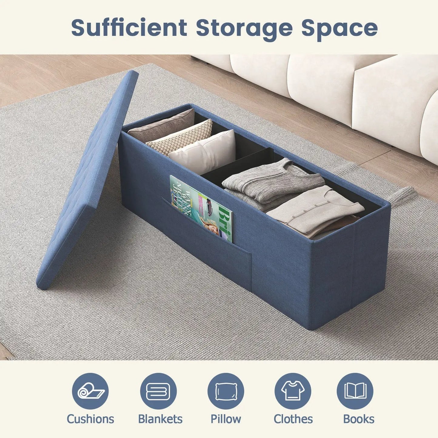 43 Inches Folding Storage Ottoman Bench Seat