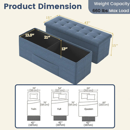 43 Inches Folding Storage Ottoman Bench Seat