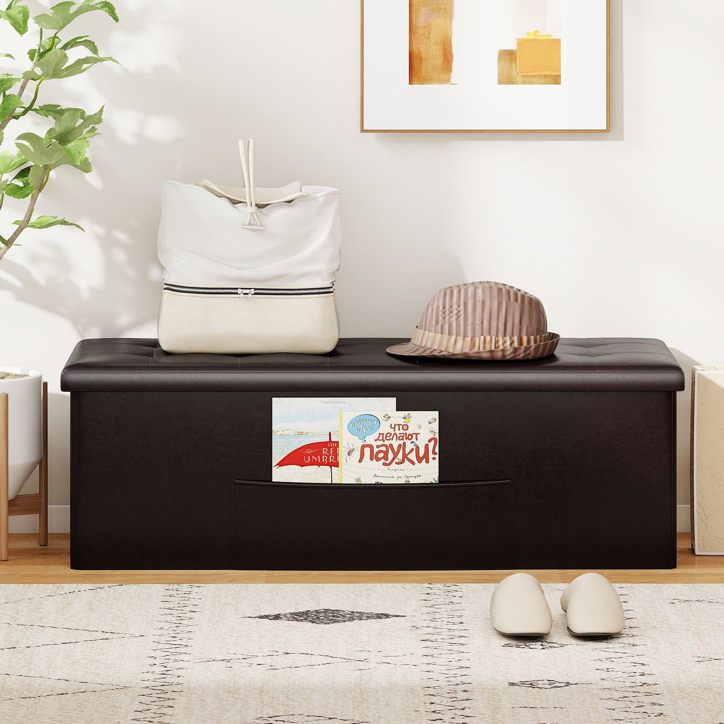 43 Inches Folding Storage Ottoman Bench Foot Rest Stool End of Bed Bench