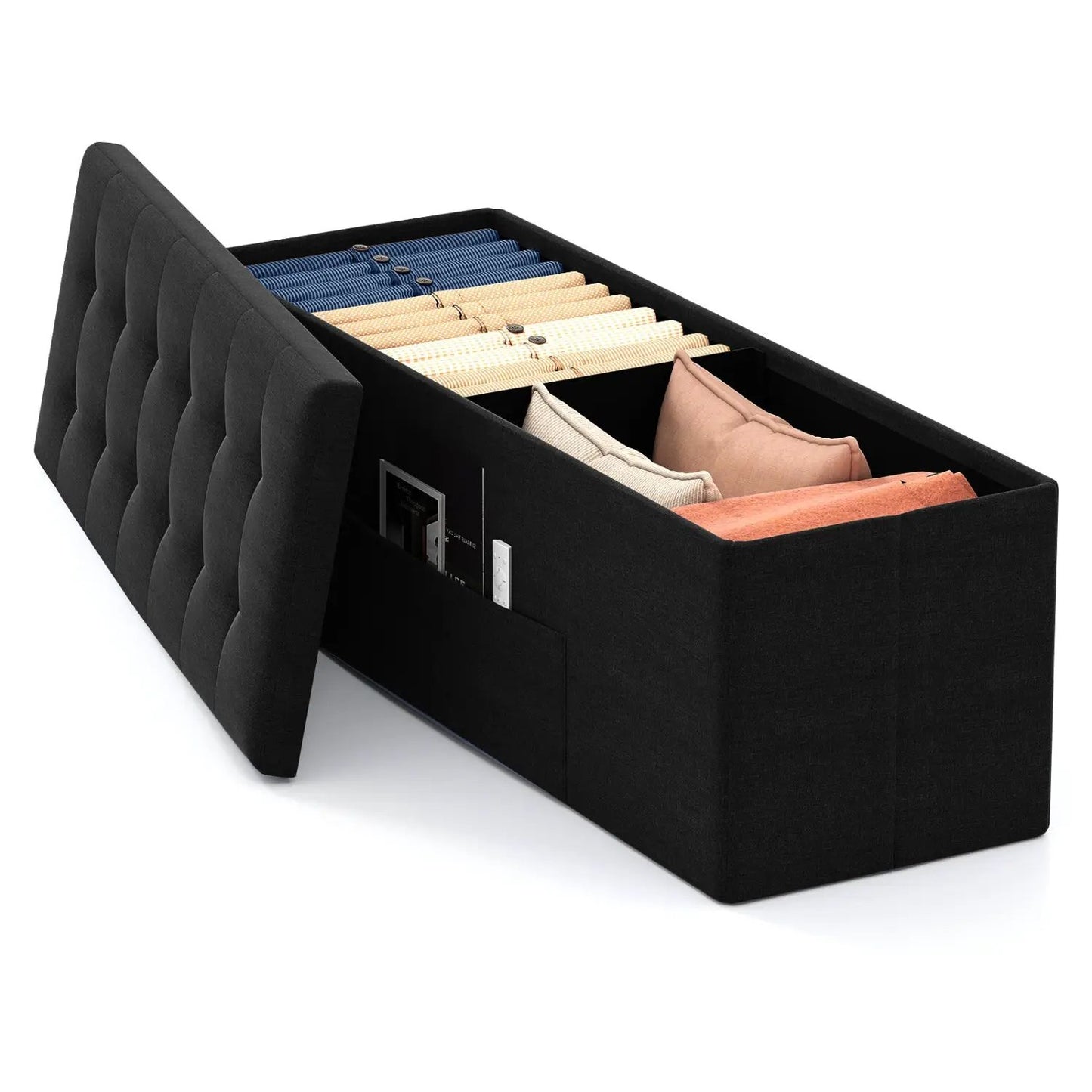 43 Inch Folding Storage Ottoman Bench Padded Seat