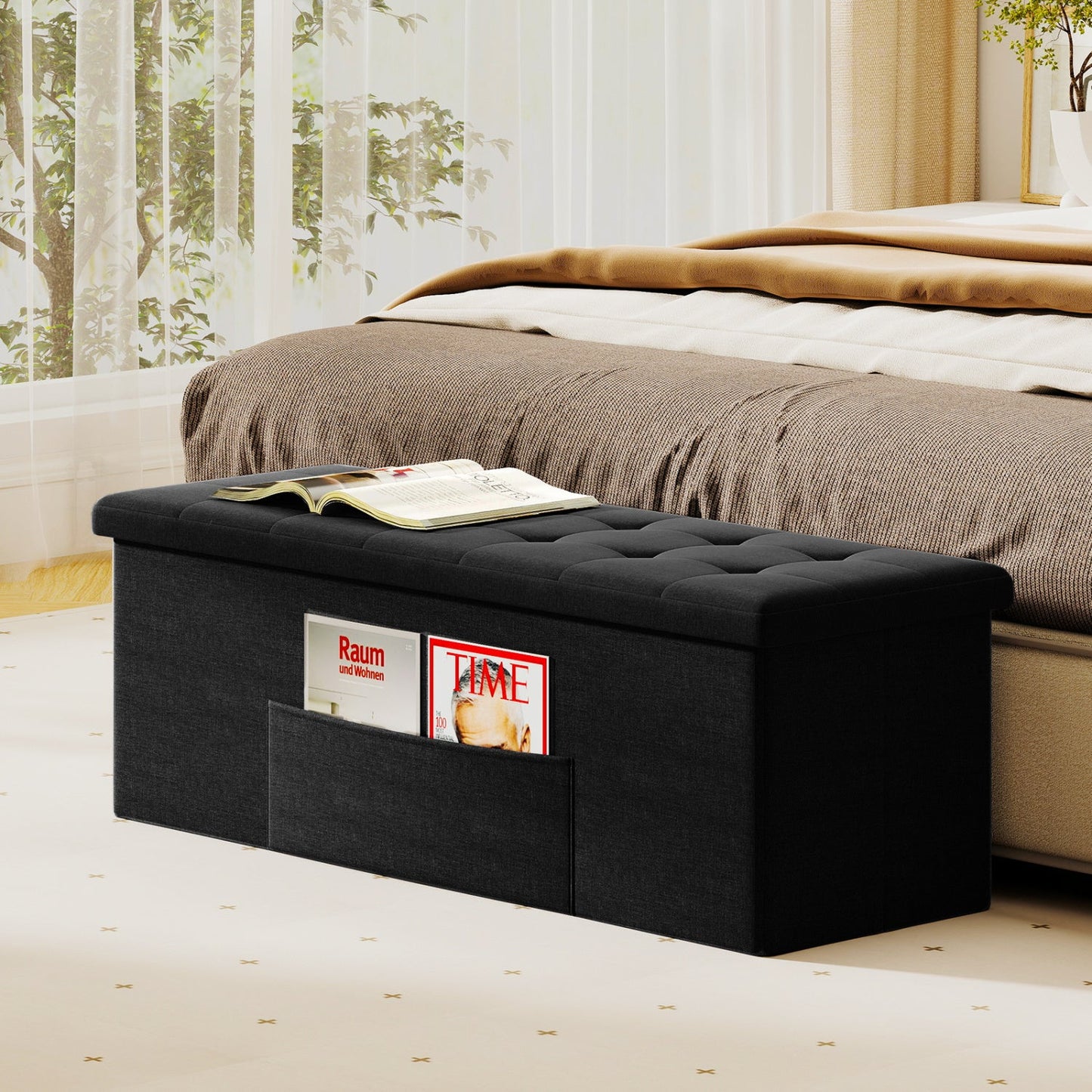 43 Inch Folding Storage Ottoman Bench Padded Seat