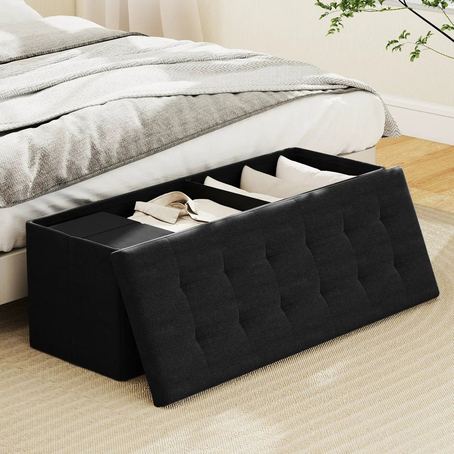 43 Inch Folding Storage Ottoman Bench Padded Seat