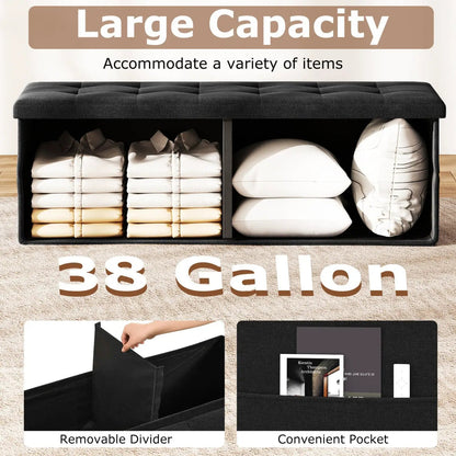 43 Inch Folding Storage Ottoman Bench Padded Seat