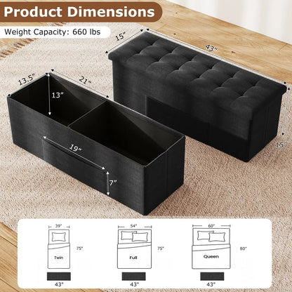 43 Inch Folding Storage Ottoman Bench Padded Seat