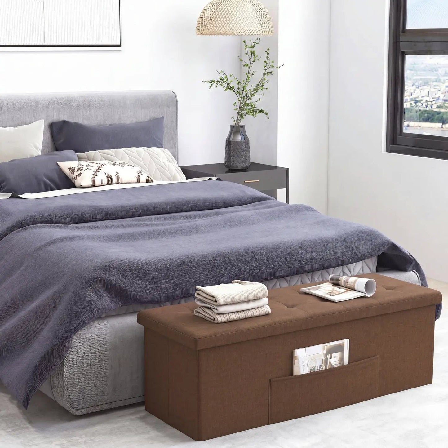 43-Inch Folding Storage Ottoman Bench with Seat