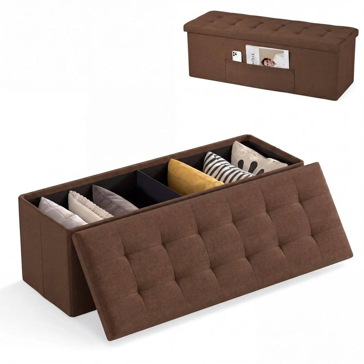 43-Inch Folding Storage Ottoman Bench with Seat