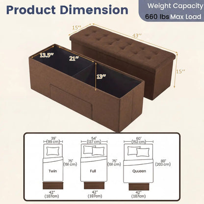 43-Inch Folding Storage Ottoman Bench with Seat