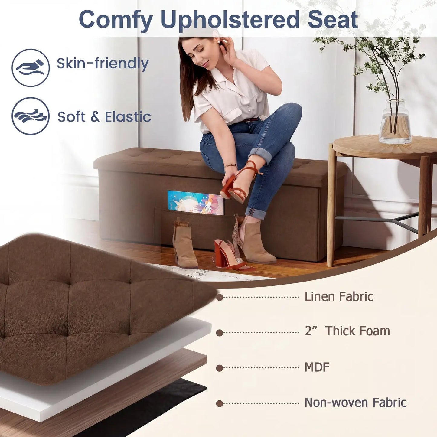 43-Inch Folding Storage Ottoman Bench with Seat