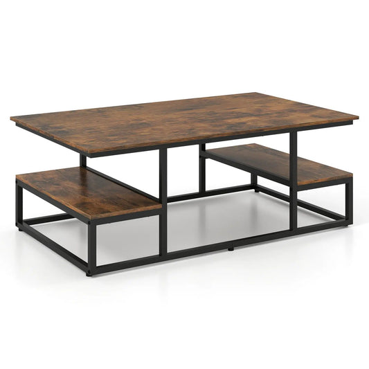 43in rectangle coffee table with storage and open shelves, dark wood finish, DirectDeals on Tampa Home & Garden Store