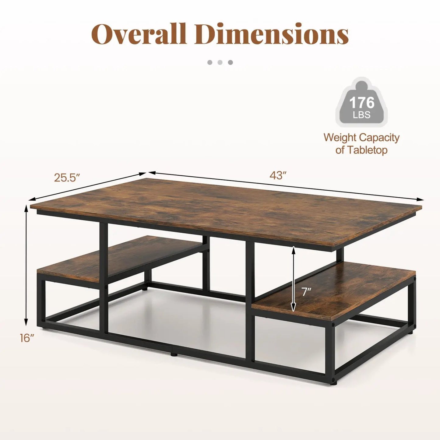 43 Inch Rectangle Coffee Table with Storage