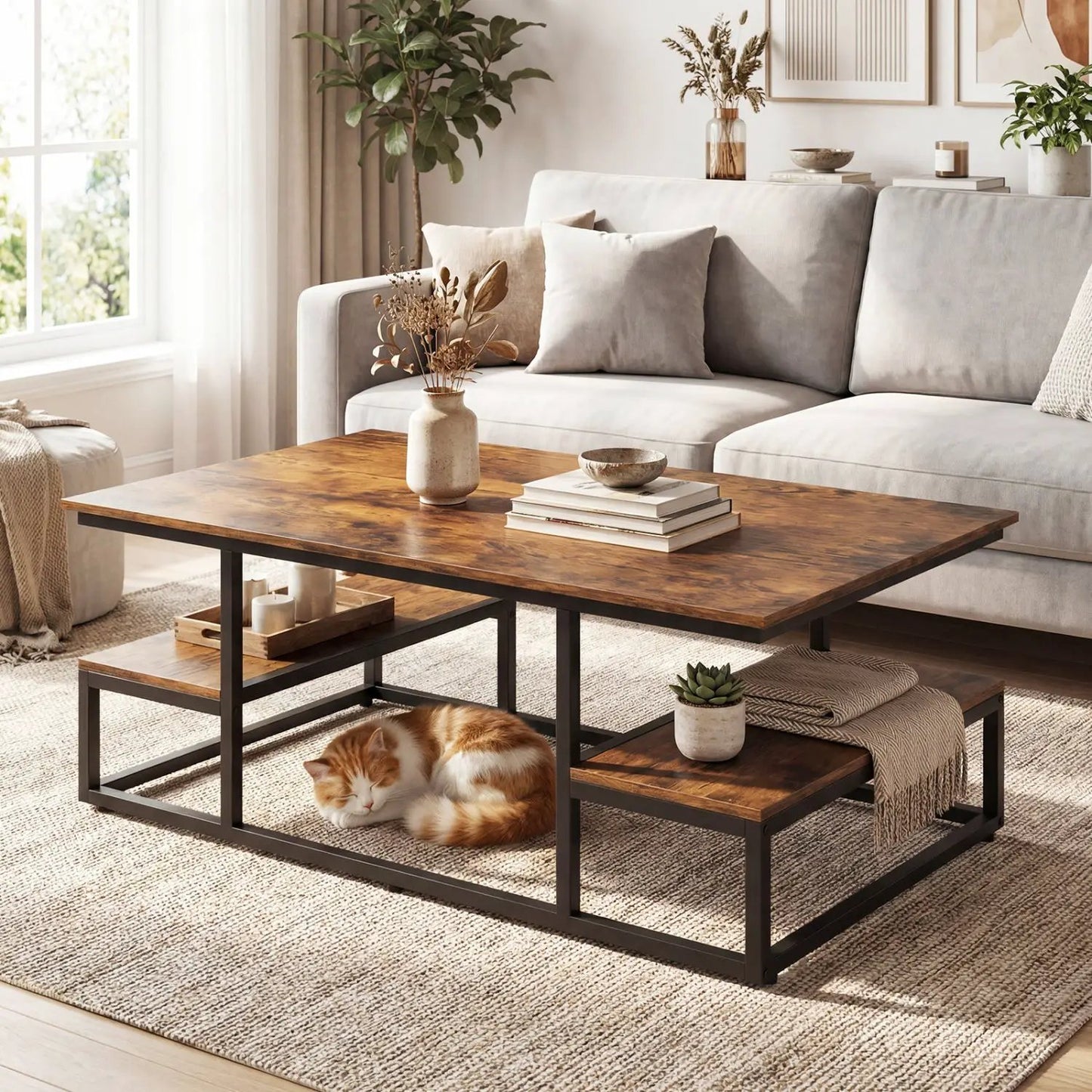 43 Inch Rectangle Coffee Table with Storage
