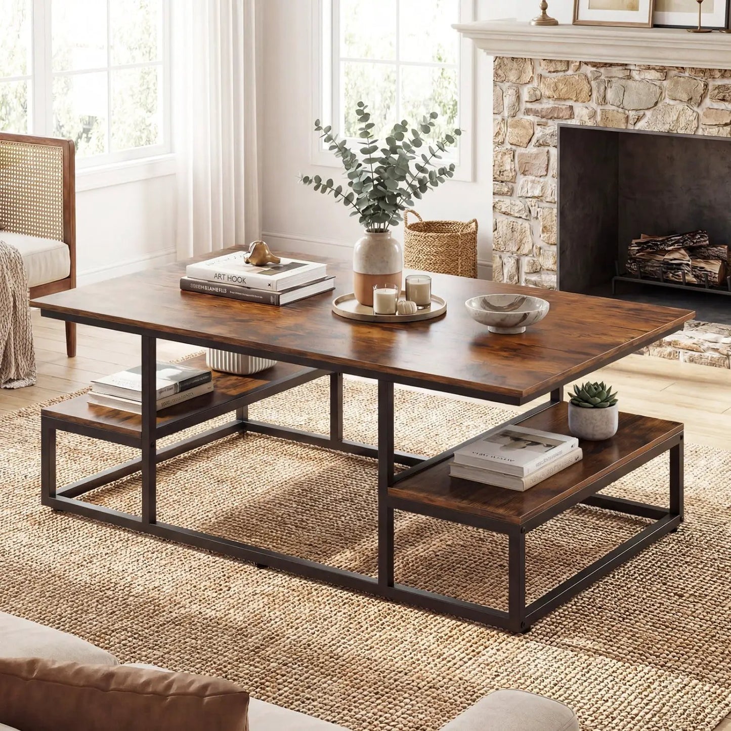 43 Inch Rectangle Coffee Table with Storage