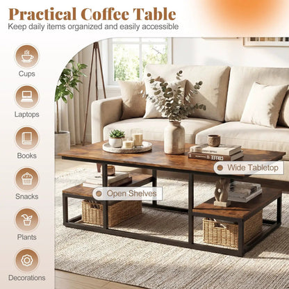 43 Inch Rectangle Coffee Table with Storage