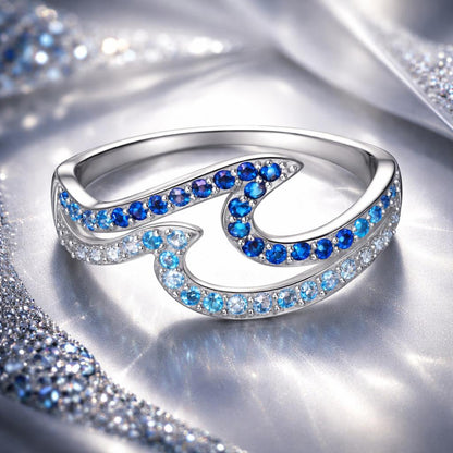 925 Sterling Silver White Gold Plated CZ Ring for Women, size 6, blue stones, by Bids.com on Tampa Home & Garden Store