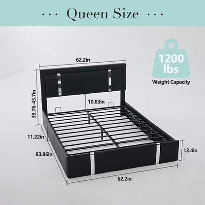 Upholstered Bed with Led Headboard and Storage