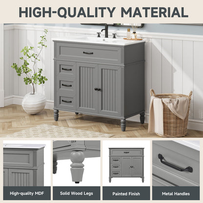 Bathroom vanity with sink and drawers by HouseOfZazla, solid wood cabinet in gray on Tampa Home & Garden Store