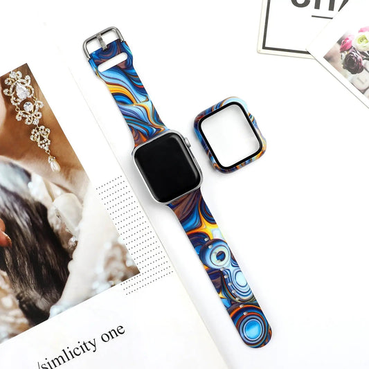 Trendy Fashion Printed Silicone Watch Strap set blue yellow marbled pattern FLIPSTYLEZLLC on Tampa Home & Garden Store