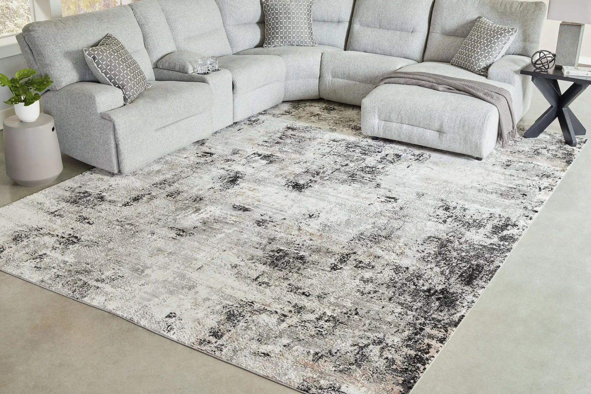 Langwell area rug, light gray distressed abstract pattern by Unique Piece Furniture on Tampa Home & Garden Store