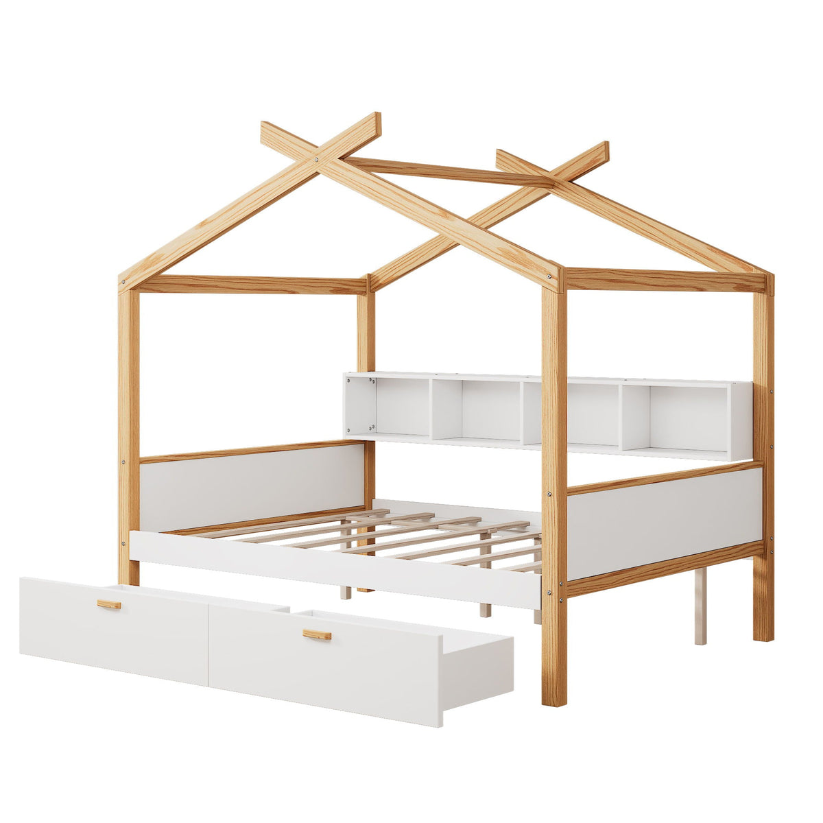 House Bed With Bookshelf Storage wooden bed frame with white storage drawers HouseOfZazla on Tampa Home & Garden Store