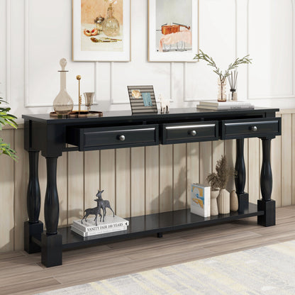 TREXM 63in Long black console table with 2 drawers and lower shelf in modern style on Tampa Home & Garden Store