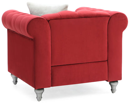 Contemporary lounge chair with faux jeweled tufting in red velvet upholstery on Tampa Home & Garden Store