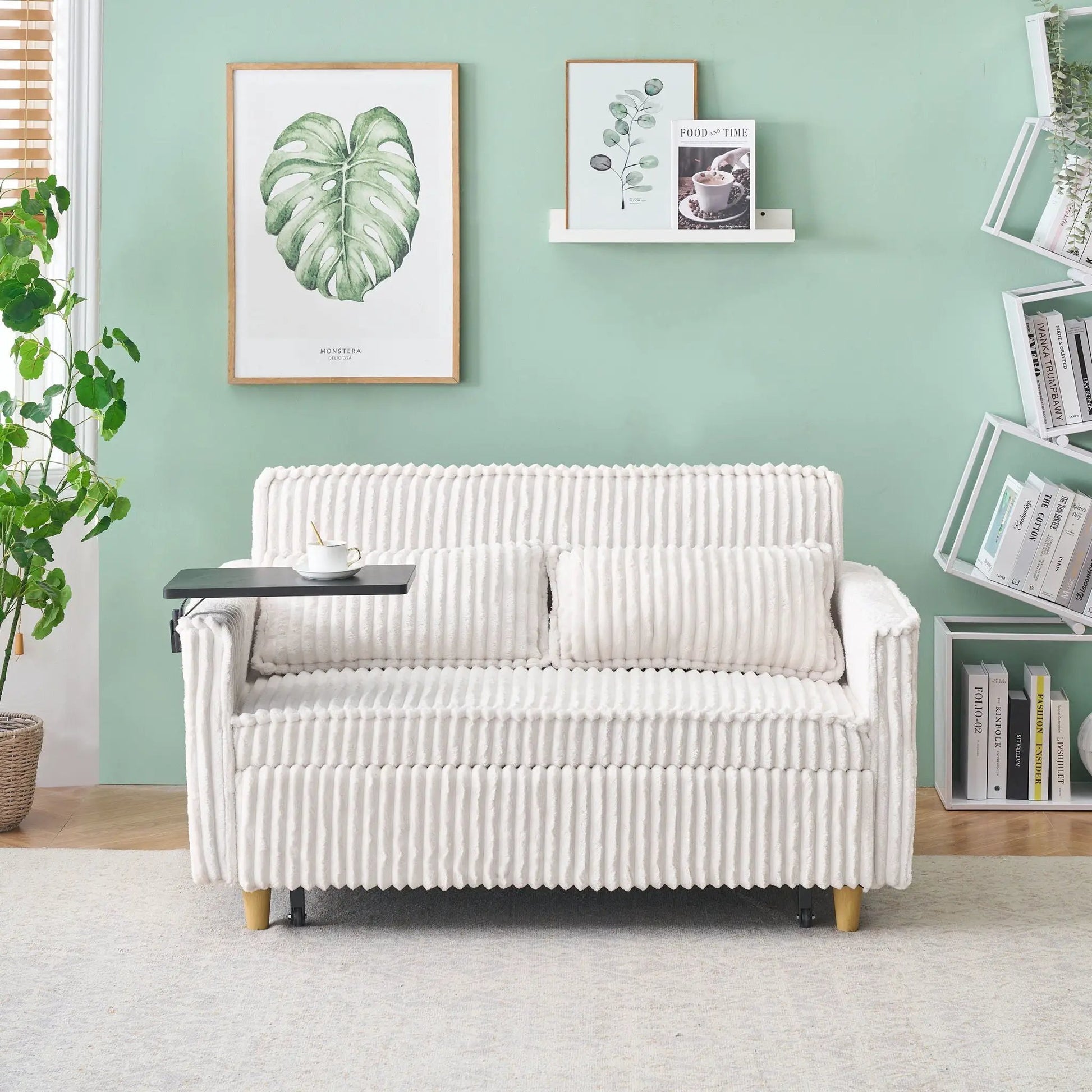 Unique Piece Furniture pull-out sleeper sofa with movable black tabletop and USB ports on Tampa Home & Garden Store