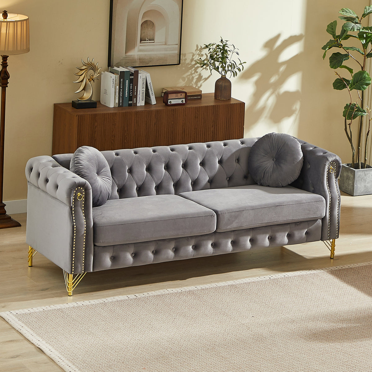 Plush and 82 Inch Velvet Chesterfield Sofa