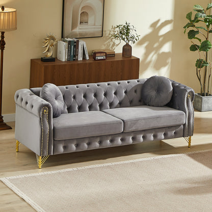 Plush and 82 Inch Velvet Chesterfield Sofa