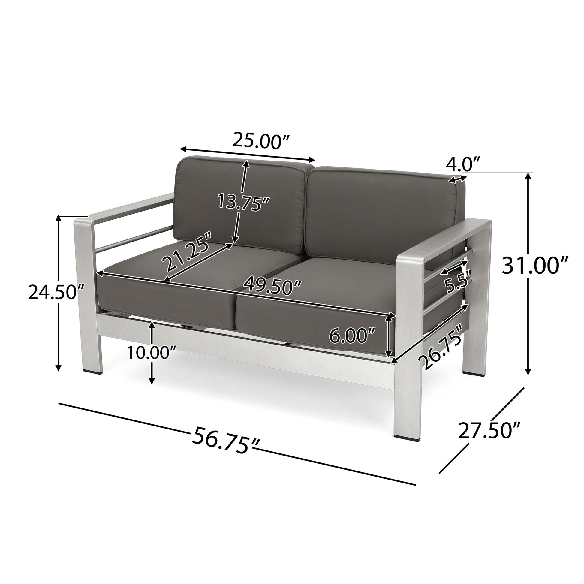 HouseOfZazla outdoor aluminum loveseat with gray cushions on Tampa Home & Garden Store