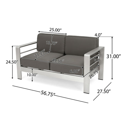 HouseOfZazla outdoor aluminum loveseat with gray cushions on Tampa Home & Garden Store