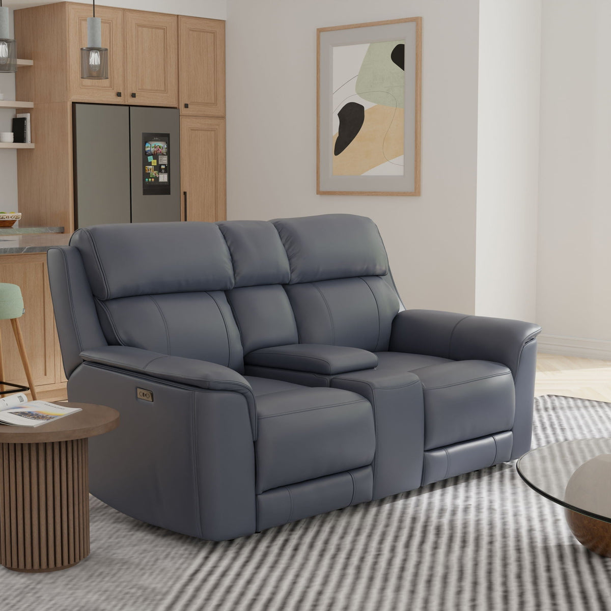 Dual Power Reclining Loveseat and Center Console by HouseOfZazla in gray-blue leather on Tampa Home & Garden Store