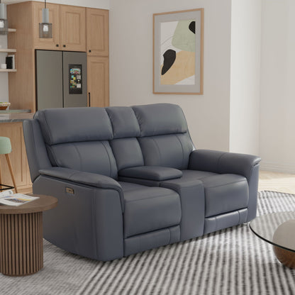 Dual Power Reclining Loveseat and Center Console by HouseOfZazla in gray-blue leather on Tampa Home & Garden Store