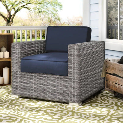 Patio Chair With Cushions navy cushions gray wicker outdoor arm chair HouseOfZazla on Tampa Home & Garden Store
