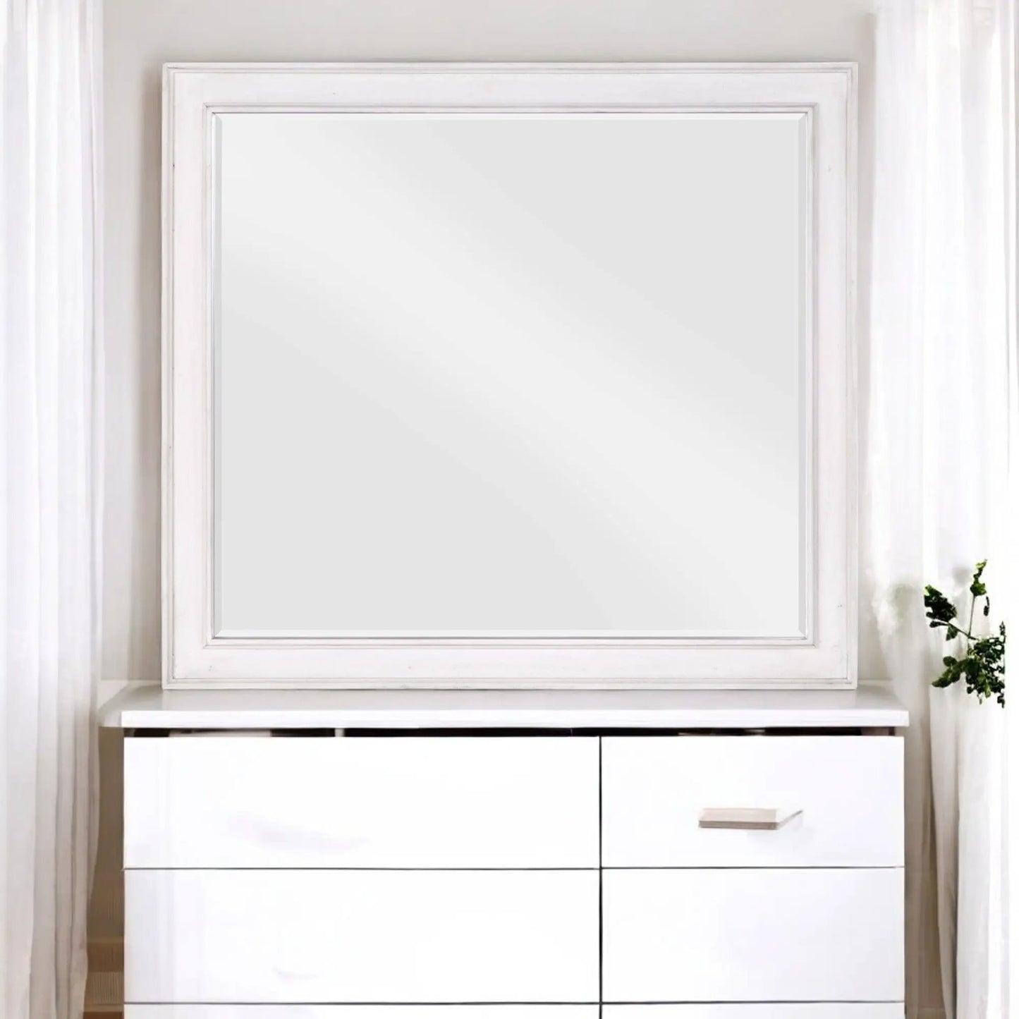 Katia Weathered Mirror White Finish Beveled Edge