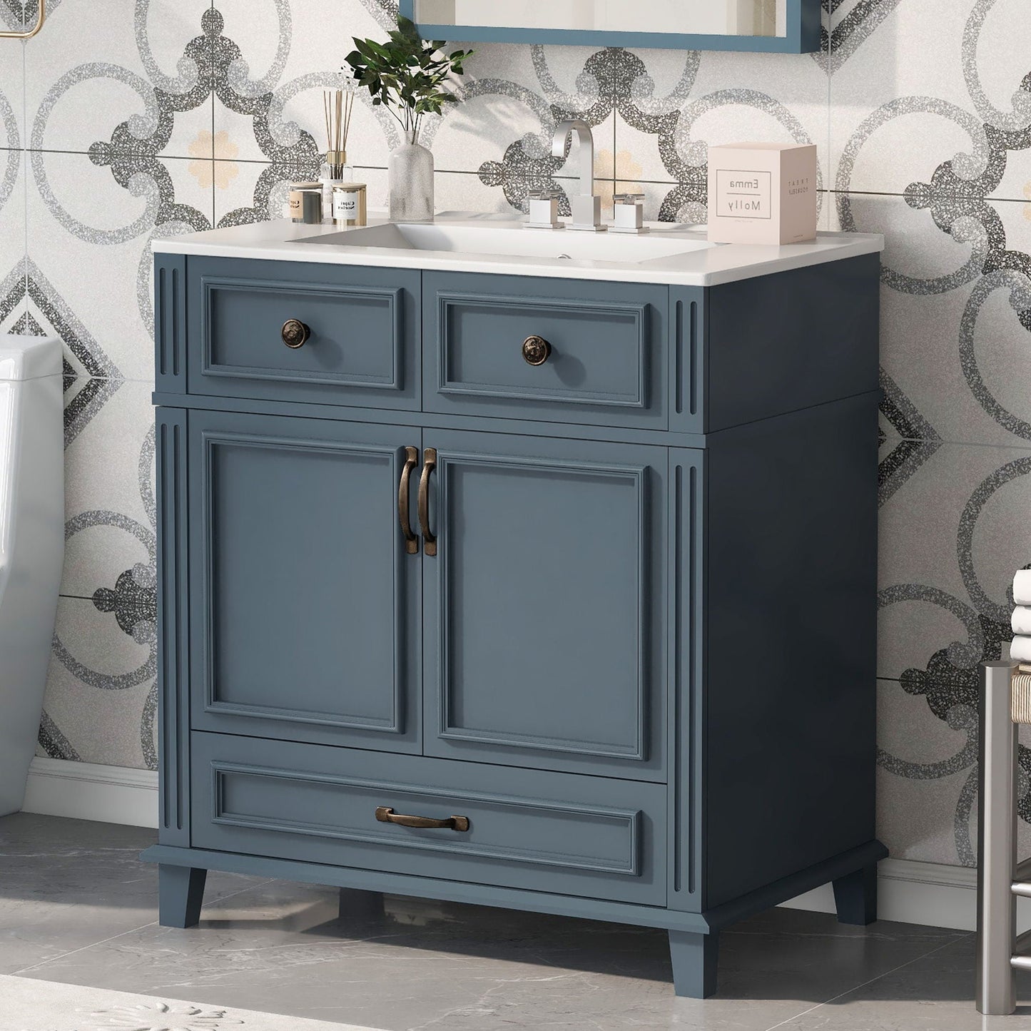 Coastal Bathroom Vanity and Ceramic Sink