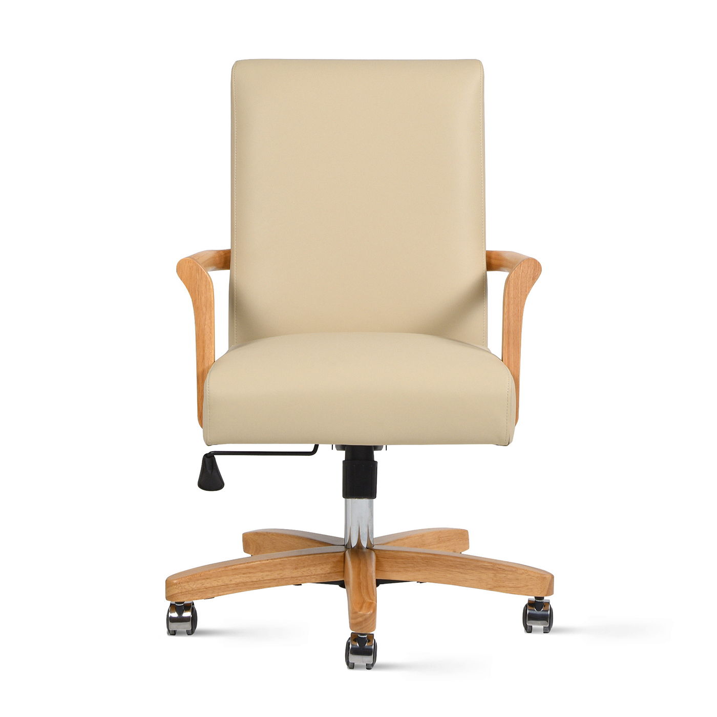 Dumont Modern Farmhouse high-back executive chair in neutral beige with wood arms HouseOfZazla on Tampa Home & Garden Store